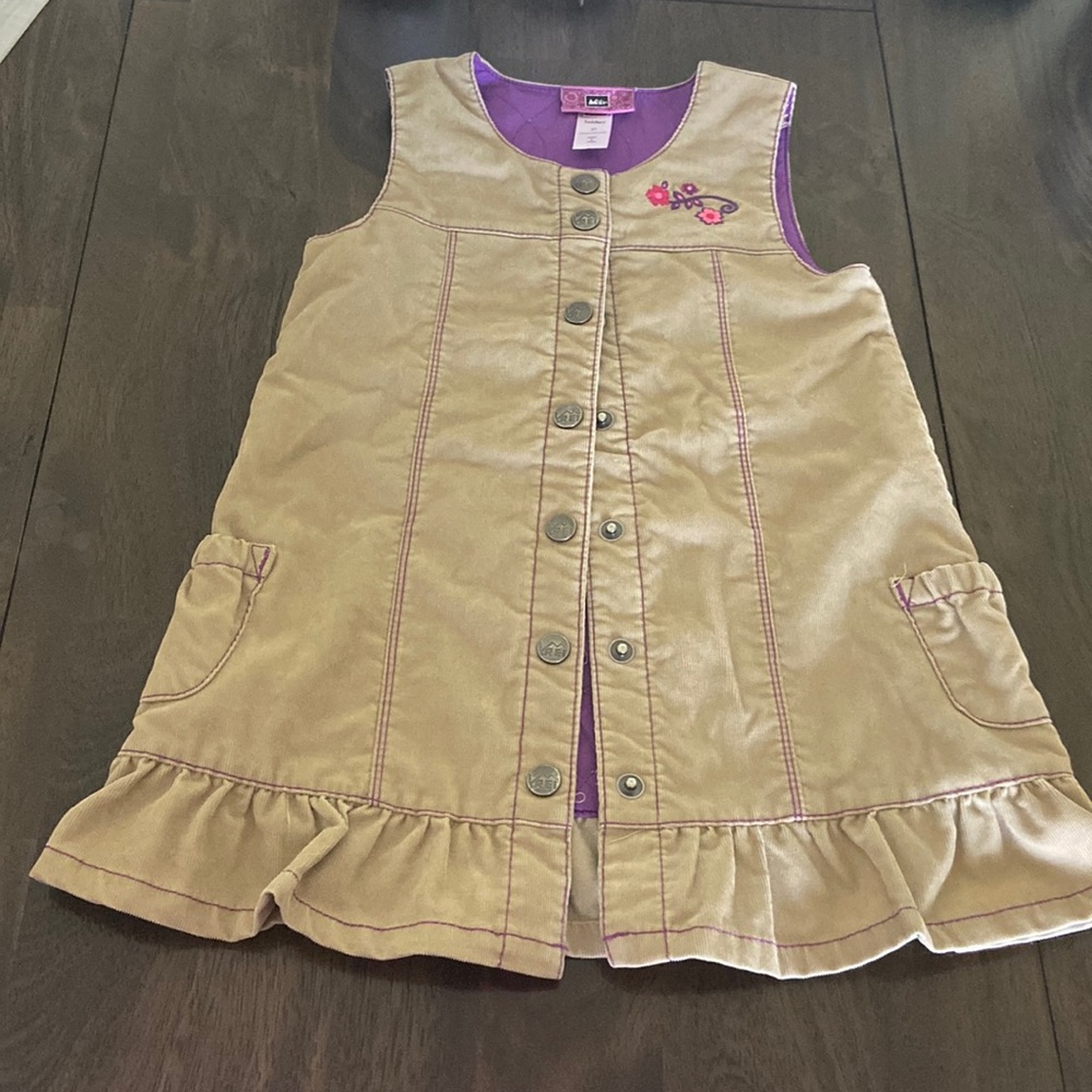 REI girls corduroy button-down dress cute little flowers embroidered on chest 3T